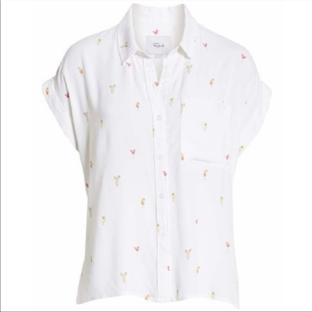Rails Whitney Ivory Cocktail Hour Novelty Print ShortSleeve Blouse Size S